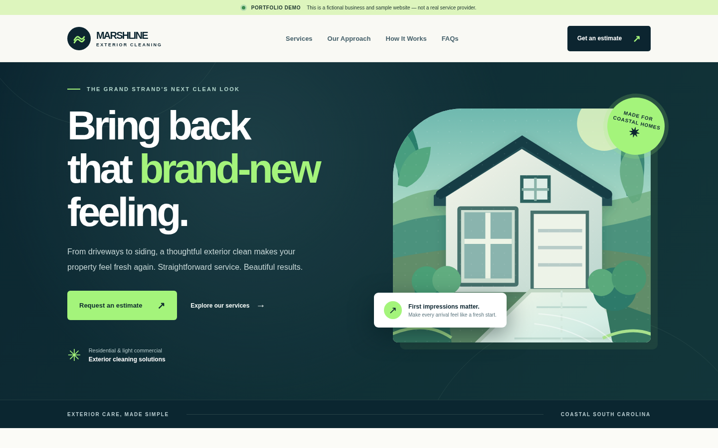 A sample modern exterior cleaning business website with dark teal hero and service cards